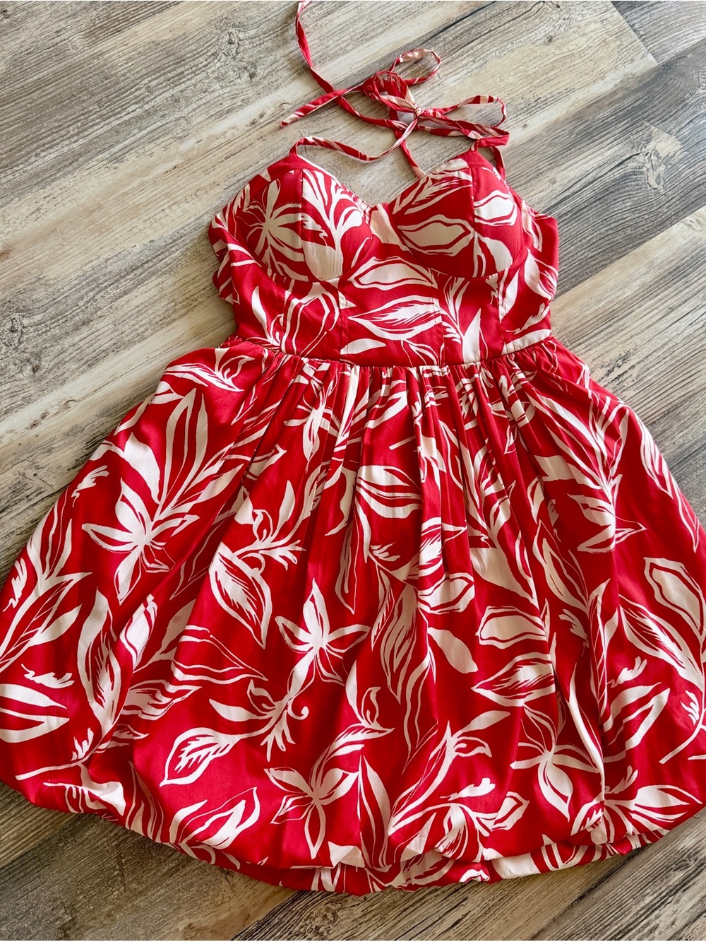 Red and White Tropical Halter Sundress